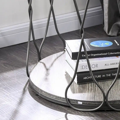 Table d'appoint rustique grise de 61 cm en métal à 1 étagère