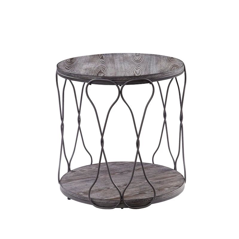 Table d'appoint rustique grise de 61 cm en métal à 1 étagère
