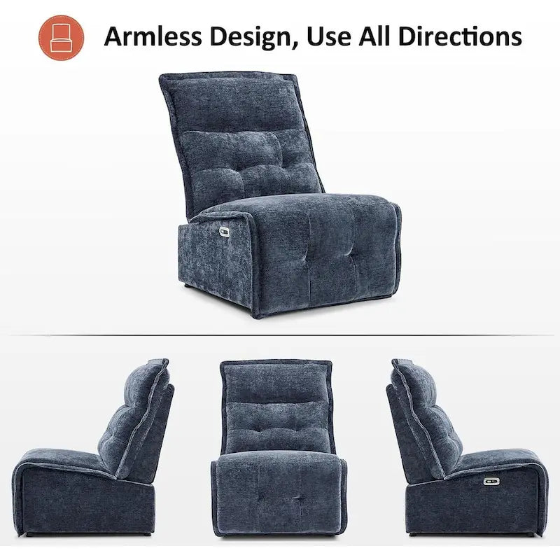 Fauteuil inclinable électrique sans accoudoirs (avec port USB) — Un fauteuil inclinable électrique de salon ne nécessitant que 3,5 pouces de dégagement mural