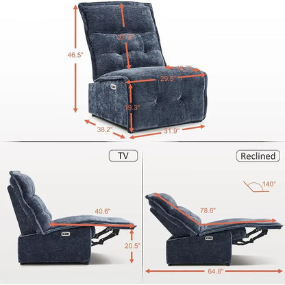Fauteuil inclinable électrique sans accoudoirs (avec port USB) — Un fauteuil inclinable électrique de salon ne nécessitant que 3,5 pouces de dégagement mural
