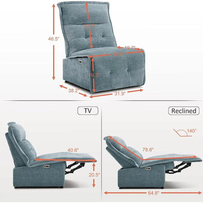 Fauteuil inclinable électrique sans accoudoirs (avec port USB) — Un fauteuil inclinable électrique de salon ne nécessitant que 3,5 pouces de dégagement mural