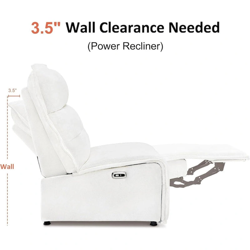 Fauteuil inclinable électrique sans accoudoirs (avec port USB) — Un fauteuil inclinable électrique de salon ne nécessitant que 3,5 pouces de dégagement mural