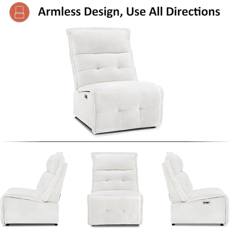 Fauteuil inclinable électrique sans accoudoirs (avec port USB) — Un fauteuil inclinable électrique de salon ne nécessitant que 3,5 pouces de dégagement mural