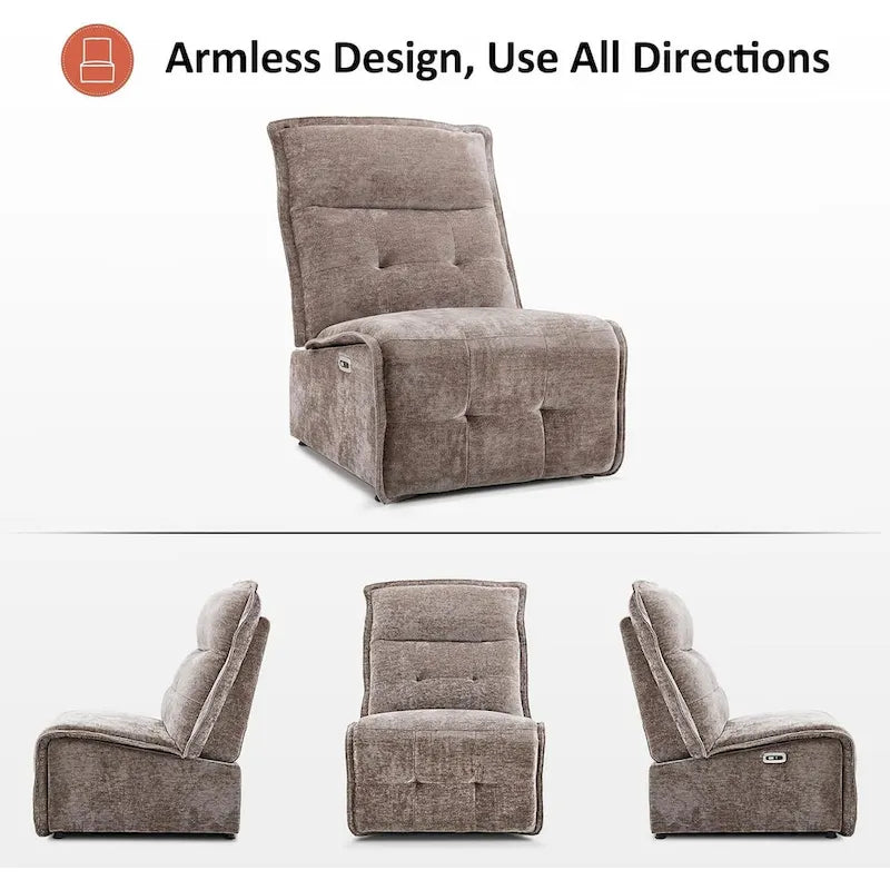 Fauteuil inclinable électrique sans accoudoirs (avec port USB) — Un fauteuil inclinable électrique de salon ne nécessitant que 3,5 pouces de dégagement mural