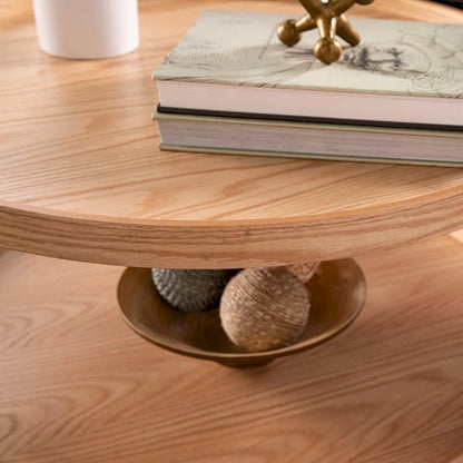 Table basse à deux niveaux ronde en bois au design moderne du milieu du siècle