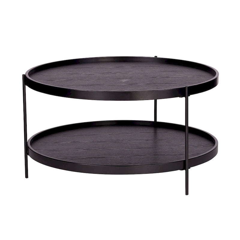 Table basse à deux niveaux ronde en bois au design moderne du milieu du siècle