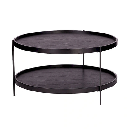 Table basse à deux niveaux ronde en bois au design moderne du milieu du siècle