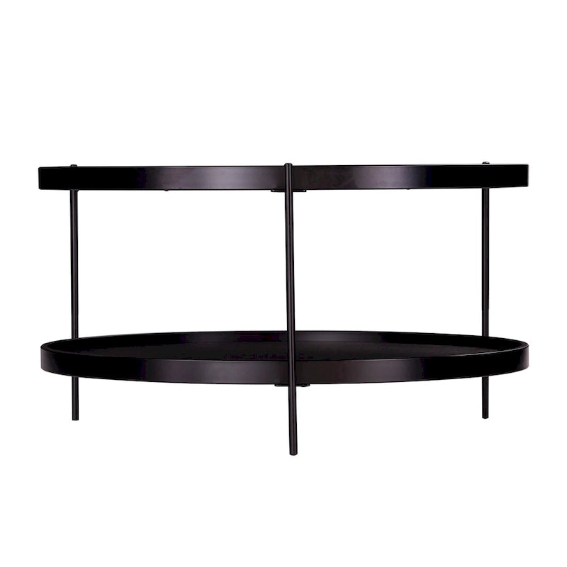 Table basse à deux niveaux ronde en bois au design moderne du milieu du siècle