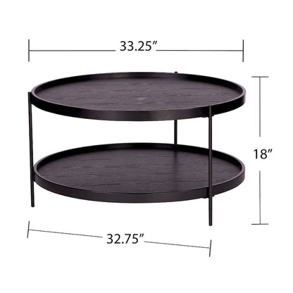 Table basse à deux niveaux ronde en bois au design moderne du milieu du siècle