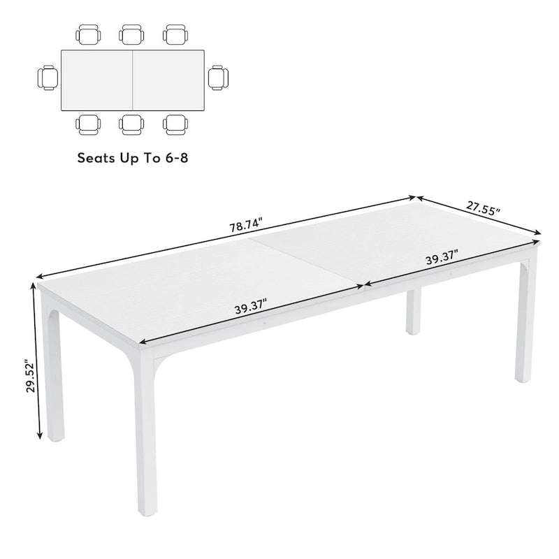 Table à manger rectangulaire industrielle de 200 cm avec pieds en métal robustes (Table seule)