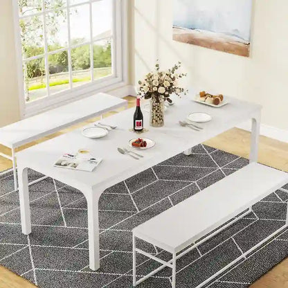 Table à manger rectangulaire industrielle de 200 cm avec pieds en métal robustes (Table seule)