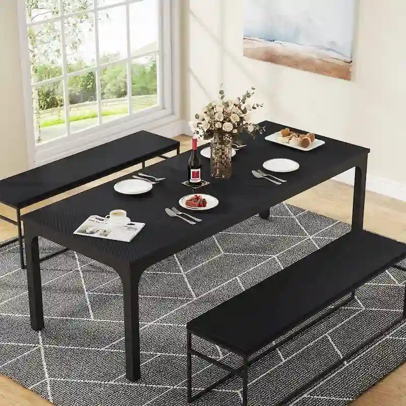 Table à manger rectangulaire industrielle de 200 cm avec pieds en métal robustes (Table seule)