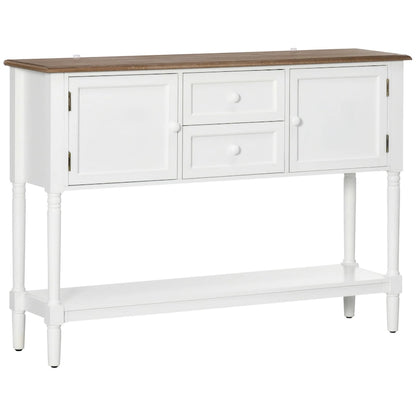 Console avec tiroirs, table d'entrée vintage avec 2 tiroirs, placards et étagère inférieure, blanc
