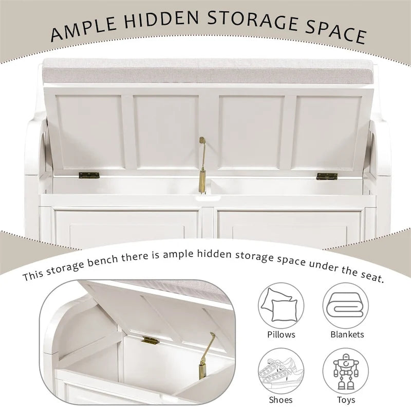 Banc de rangement multifonctionnel en bois massif, style rustique, pour entrée, 42 po