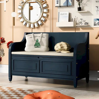 Banc de rangement multifonctionnel en bois massif, style rustique, pour entrée, 42 po