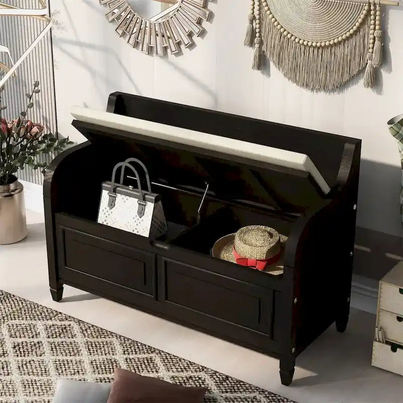 Banc de rangement multifonctionnel en bois massif, style rustique, pour entrée, 42 po