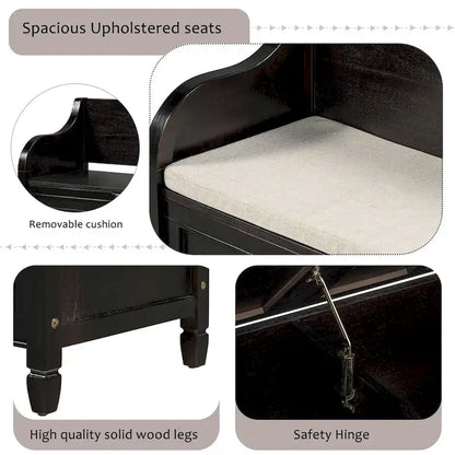 Banc de rangement multifonctionnel en bois massif, style rustique, pour entrée, 42 po