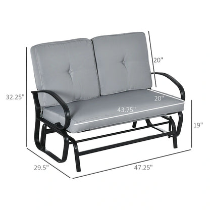Banc à Bascule d'Extérieur, Causeuse Balancelle 2 Places avec Coussins capitonnés, Cadre en Acier pour Véranda, Jardin, Cour Arrière, Gris