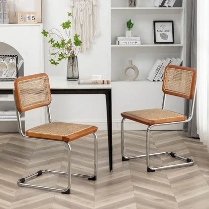 Chaises de salle à manger en rotin, lot de 2, chaises de salle à manger modernes du milieu du siècle avec dossier et assise en rotin naturel tressé