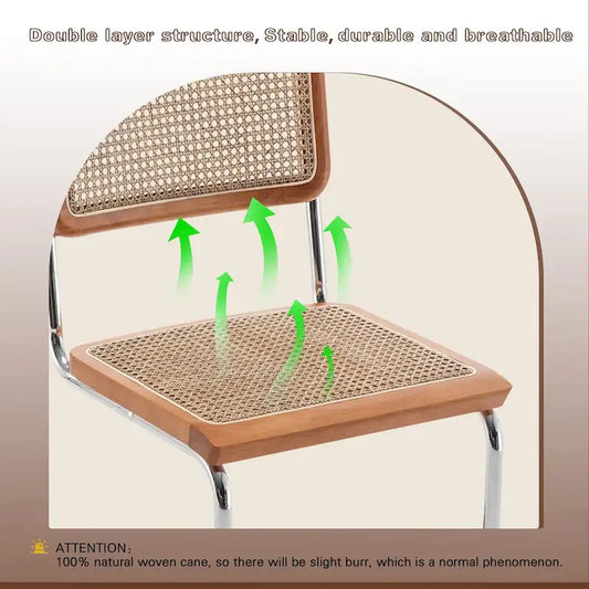 Chaises de salle à manger en rotin, lot de 2, chaises de salle à manger modernes du milieu du siècle avec dossier et assise en rotin naturel tressé