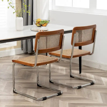 Chaises de salle à manger en rotin, lot de 2, chaises de salle à manger modernes du milieu du siècle avec dossier et assise en rotin naturel tressé