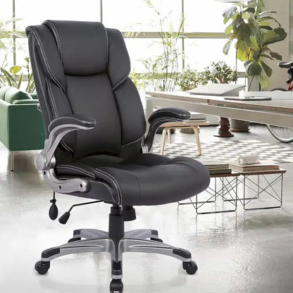 Fauteuil de bureau exécutif à dossier haut avec accoudoirs rembourrés relevables, inclinaison verrouillable réglable, fauteuil à roulettes pivotant pour le travail et l'étude des adultes