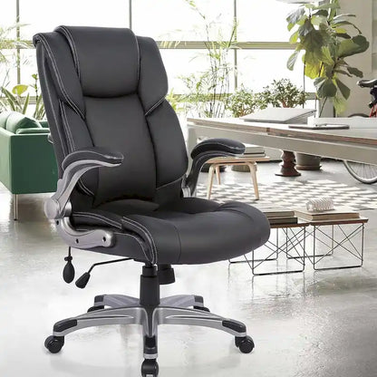 High Back Executive Office Chair with Padded Flip-up Arms, Adjustable Tilt Lock, Swivel Rolling Chair for Adult Working Study