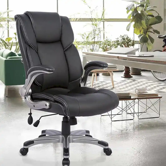 High Back Executive Office Chair with Padded Flip-up Arms, Adjustable Tilt Lock, Swivel Rolling Chair for Adult Working Study
