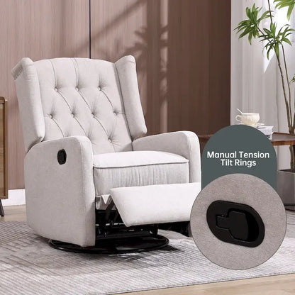 Fauteuil inclinable berçant pivotant à 360 degrés en tissu pour chambre à coucher, salon