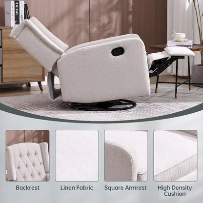 Fauteuil inclinable berçant pivotant à 360 degrés en tissu pour chambre à coucher, salon