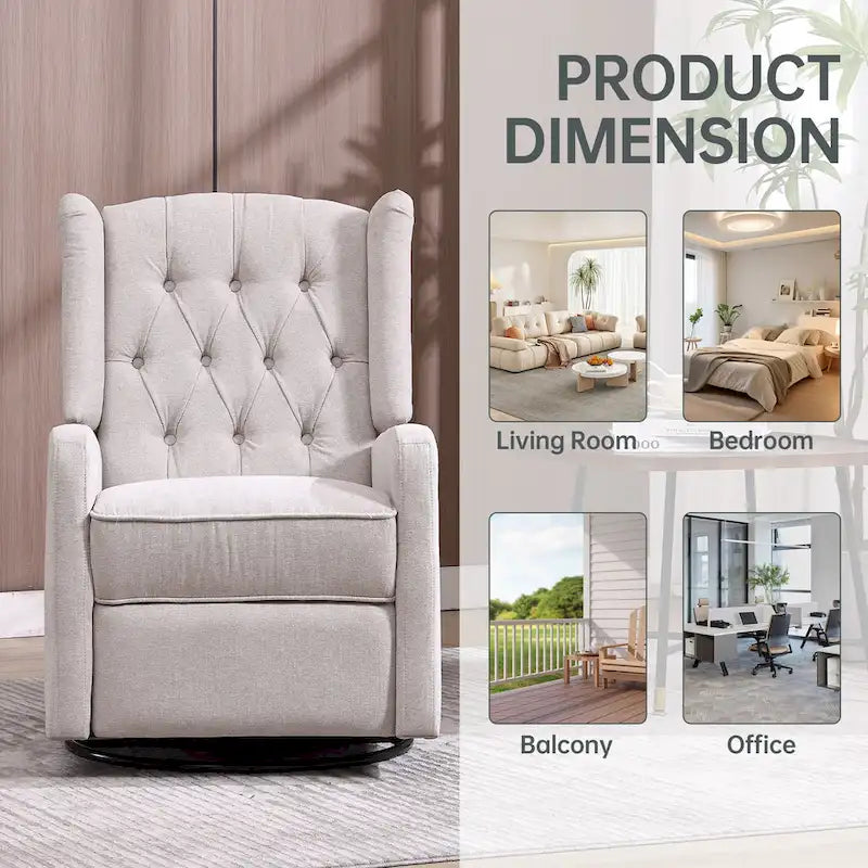 Fauteuil inclinable berçant pivotant à 360 degrés en tissu pour chambre à coucher, salon