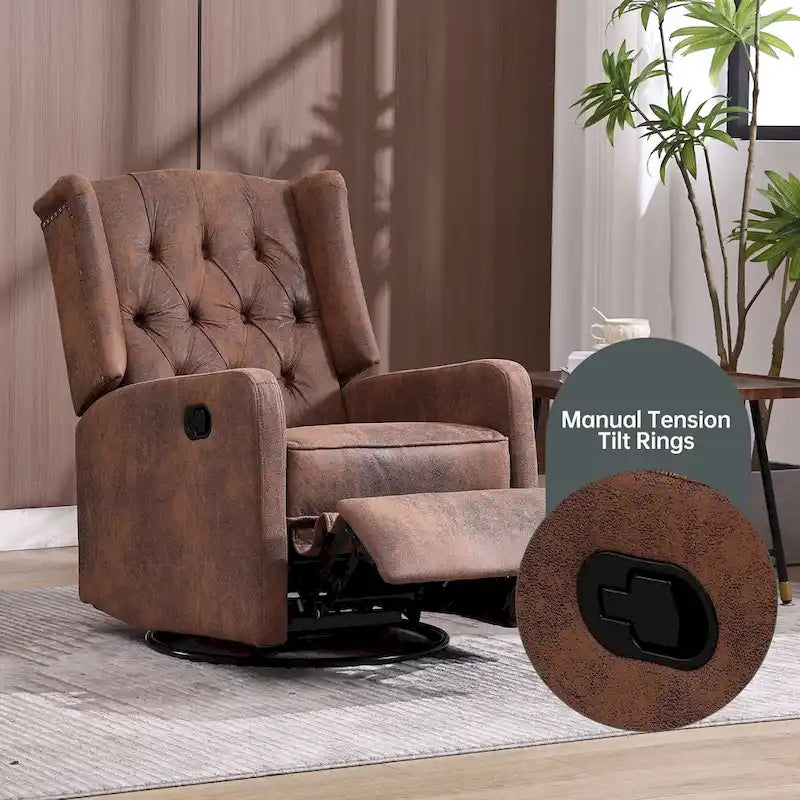Fauteuil inclinable berçant pivotant à 360 degrés en tissu pour chambre à coucher, salon