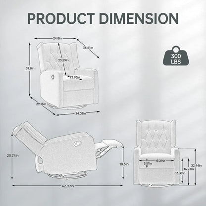 Fauteuil inclinable berçant pivotant à 360 degrés en tissu pour chambre à coucher, salon