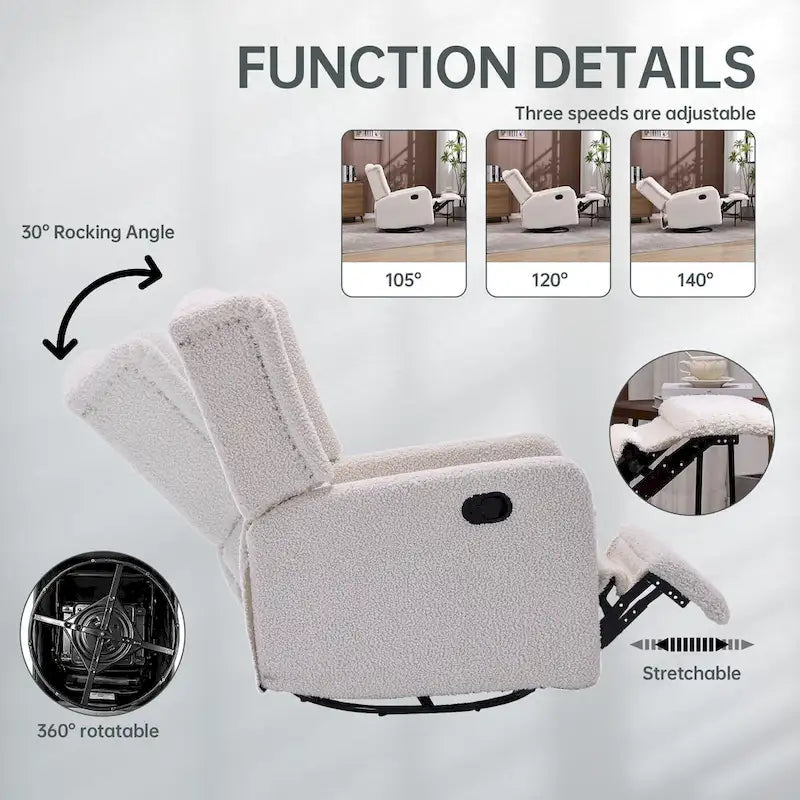 Fauteuil inclinable berçant pivotant à 360 degrés en tissu pour chambre à coucher, salon