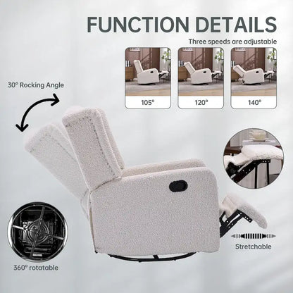 Fauteuil inclinable berçant pivotant à 360 degrés en tissu pour chambre à coucher, salon