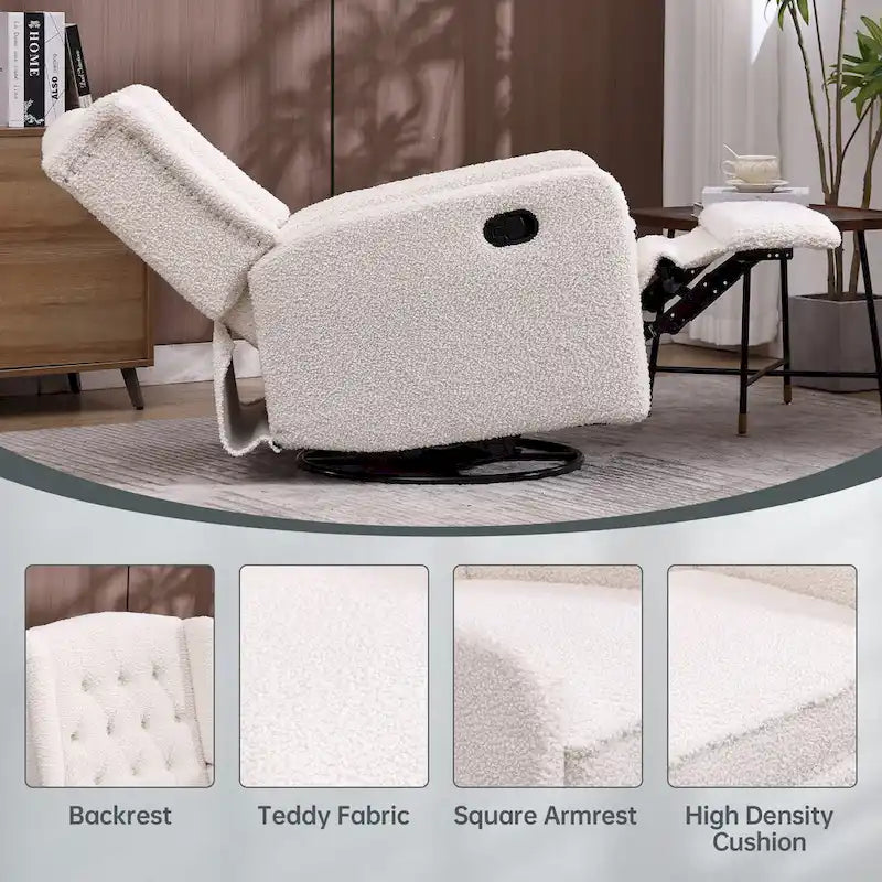 Fauteuil inclinable berçant pivotant à 360 degrés en tissu pour chambre à coucher, salon