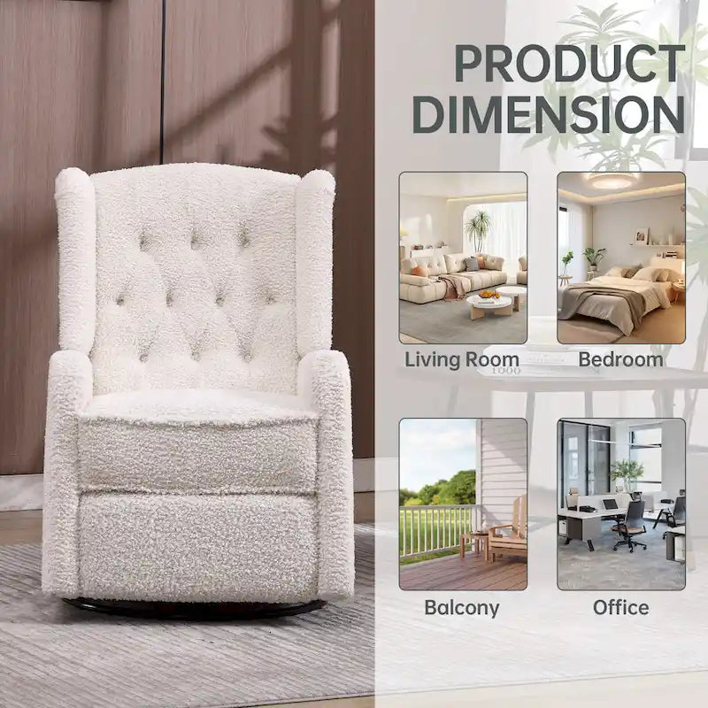 Fauteuil inclinable berçant pivotant à 360 degrés en tissu pour chambre à coucher, salon