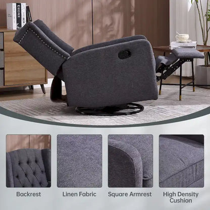 Fauteuil inclinable berçant pivotant à 360 degrés en tissu pour chambre à coucher, salon