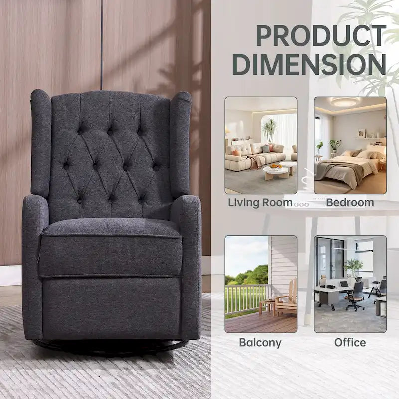 Fauteuil inclinable berçant pivotant à 360 degrés en tissu pour chambre à coucher, salon